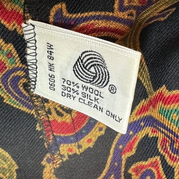 Anne Klein II Wool Silk Paisley Blouse Black Jewel-Tone Button Front Top Size 12 - Picture 6 of 6